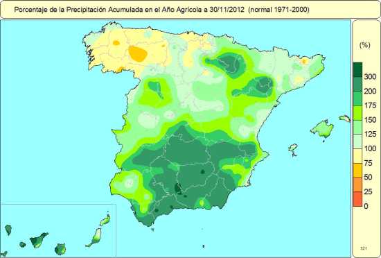 Otoño de 2012 en España: muy húmedo y algo cálido